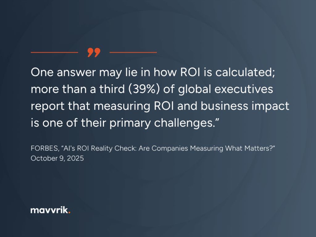 Business leaders reviewing findings from the Forbes AI Study 2025 on AI ROI performance metrics and cost visibility